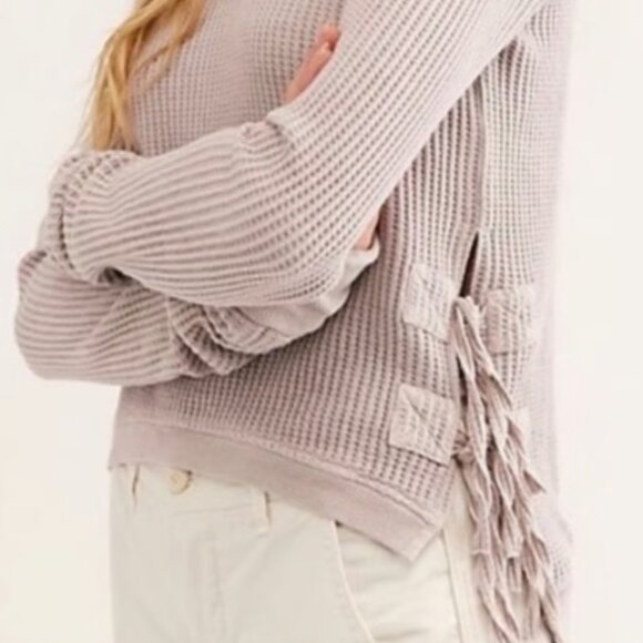 Free People FP One Cropped Interlaken Top High-Low Hem Extra Long Sleeves - Picture 2 of 10